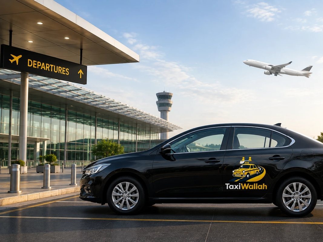 TaxiWallah car parked at the airport departures terminal