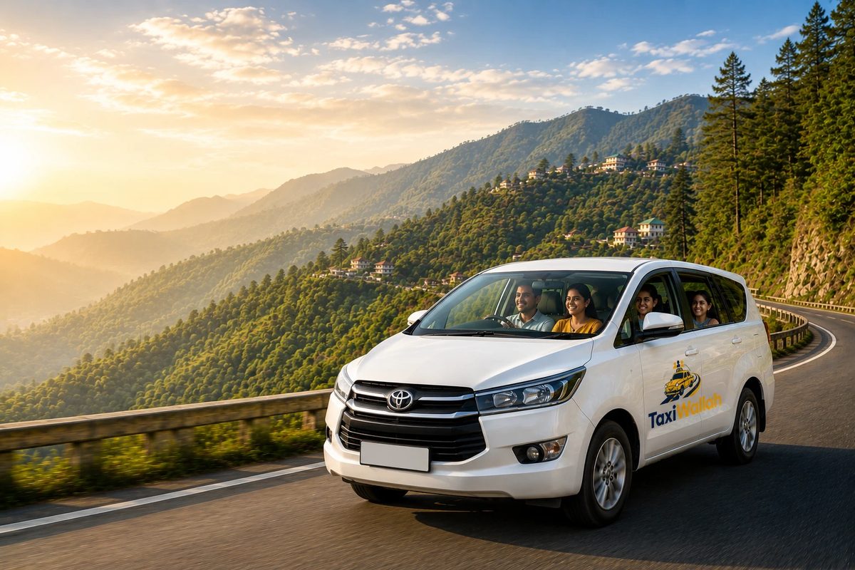 TaxiWallah Innova Crysta with a happy family, on a mountain road